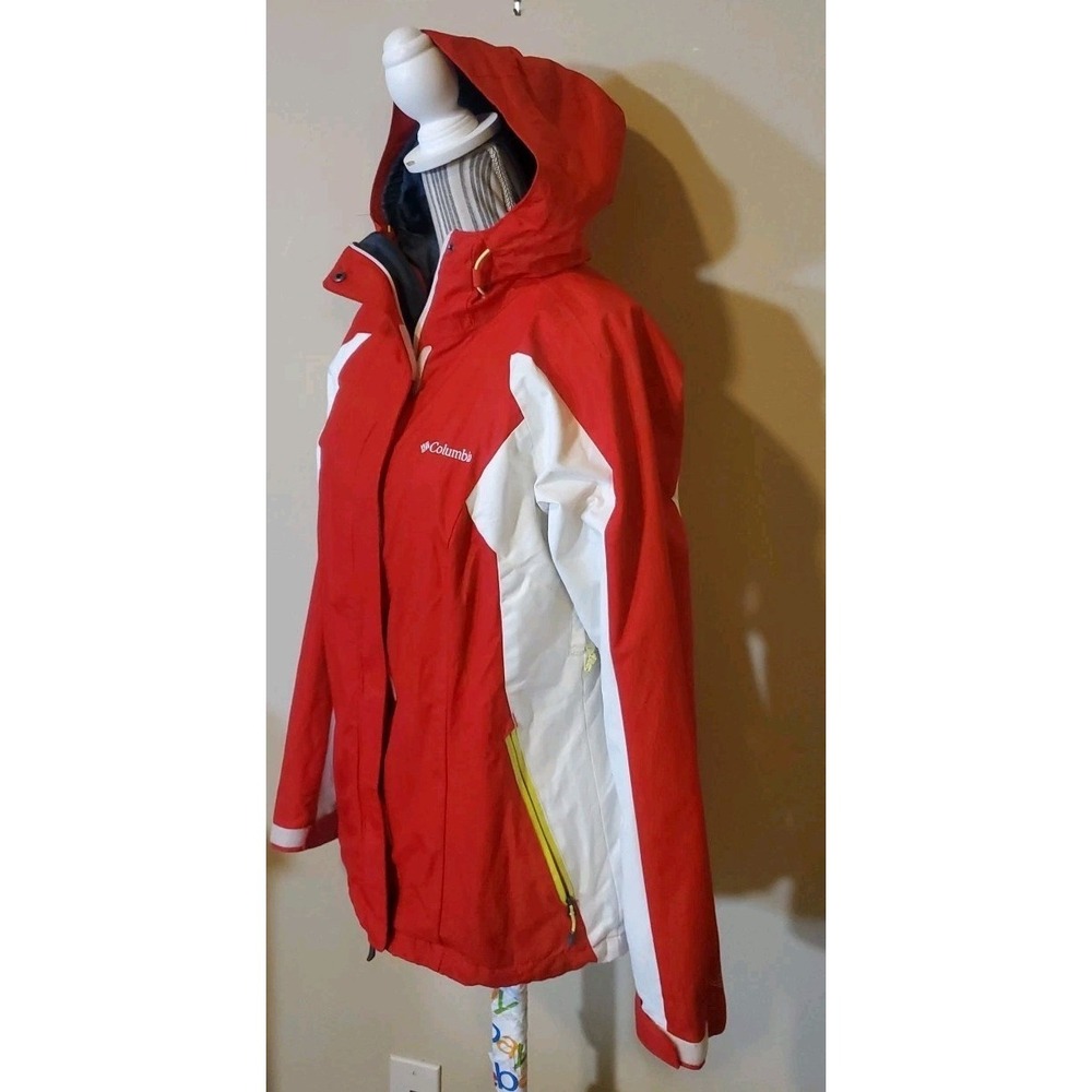 Columbia Women's Hooded Jacket Windbreaker‎ waterproof Shell Only Red&White